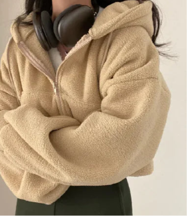 Lamb Wool White Hooded Sweater For Women