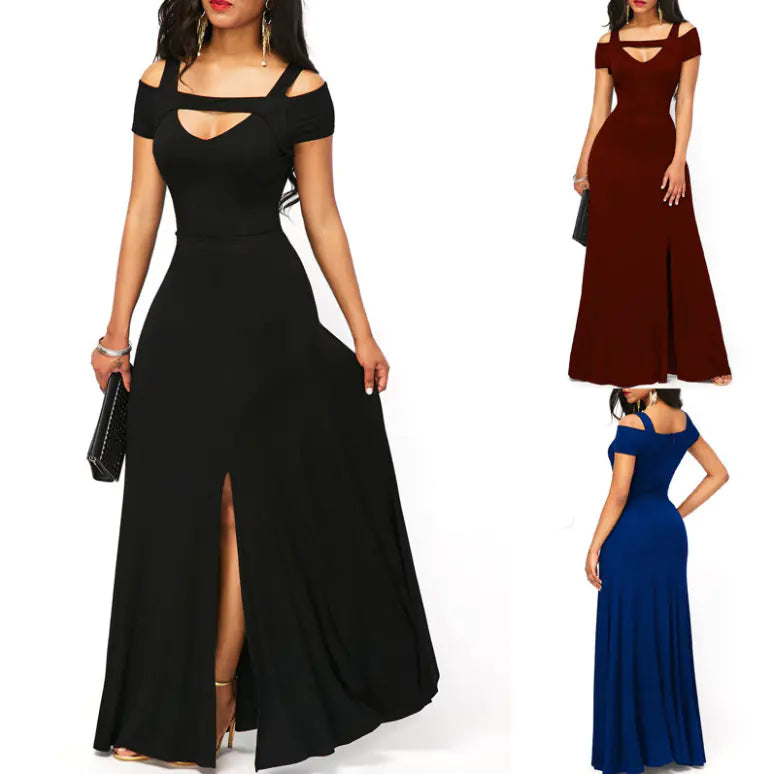 Plus Size V-Neck Off-Shoulder Maxi Dress