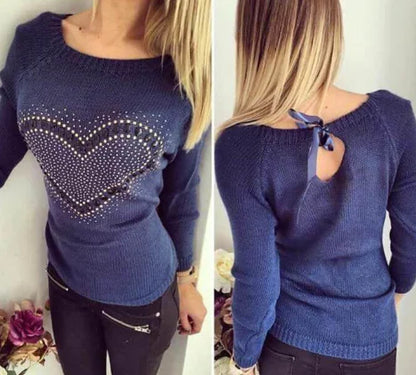 Casual Versatile Sweater for Women - Heart Knit Top