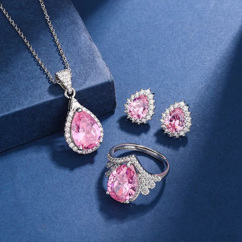 Gemstone Crown Necklace Set with Earrings & Ring - Trendy Attic Store01