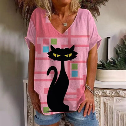 Sommerliches Damen-V-Ausschnitt-T-Shirt mit 3D-Druck