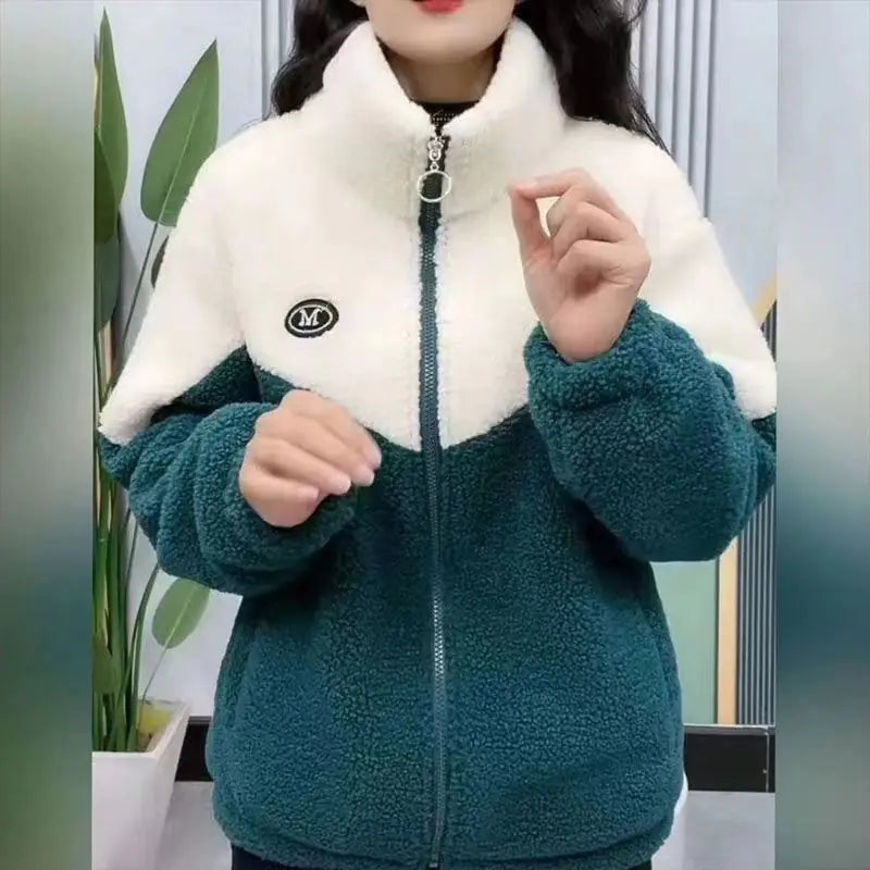 Stylish Women's Thick Color-Block Jacket for Autumn/Winter