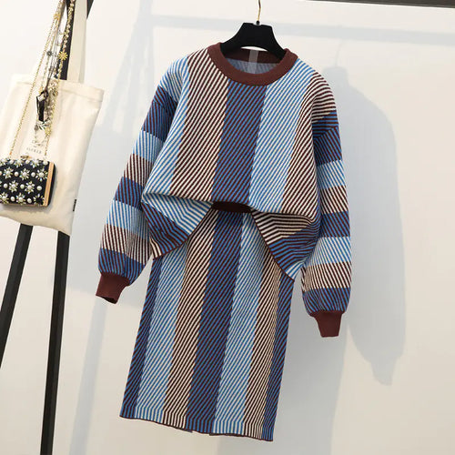 Plus Size Women's Autumn Winter Slimming Dress Set