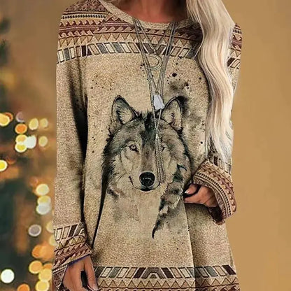 Women's Animal Print Loose-Fit T-Shirt with Round Neck