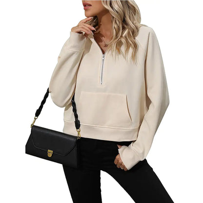 Chic Women's Fleece Half Zip Hooded Pullover Sweatshirt