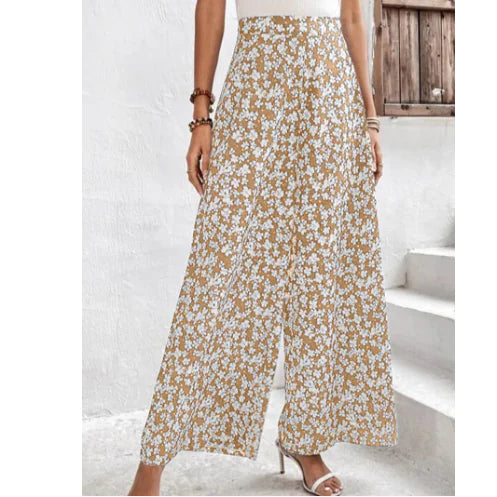 Plus Size Women's Ditsy Print High Rise Wide Leg Pants - Trendy Attic Store01