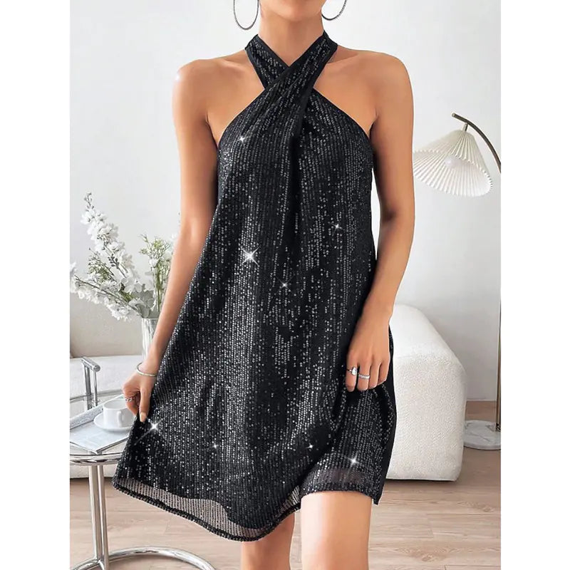 Elegant Off-Shoulder Sequins Dress for Women