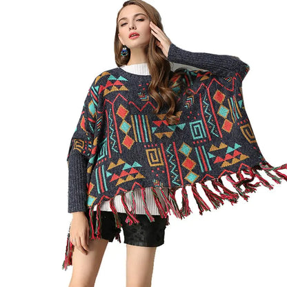 Plus Size Women's Batwing Sweater with Fringe Knit