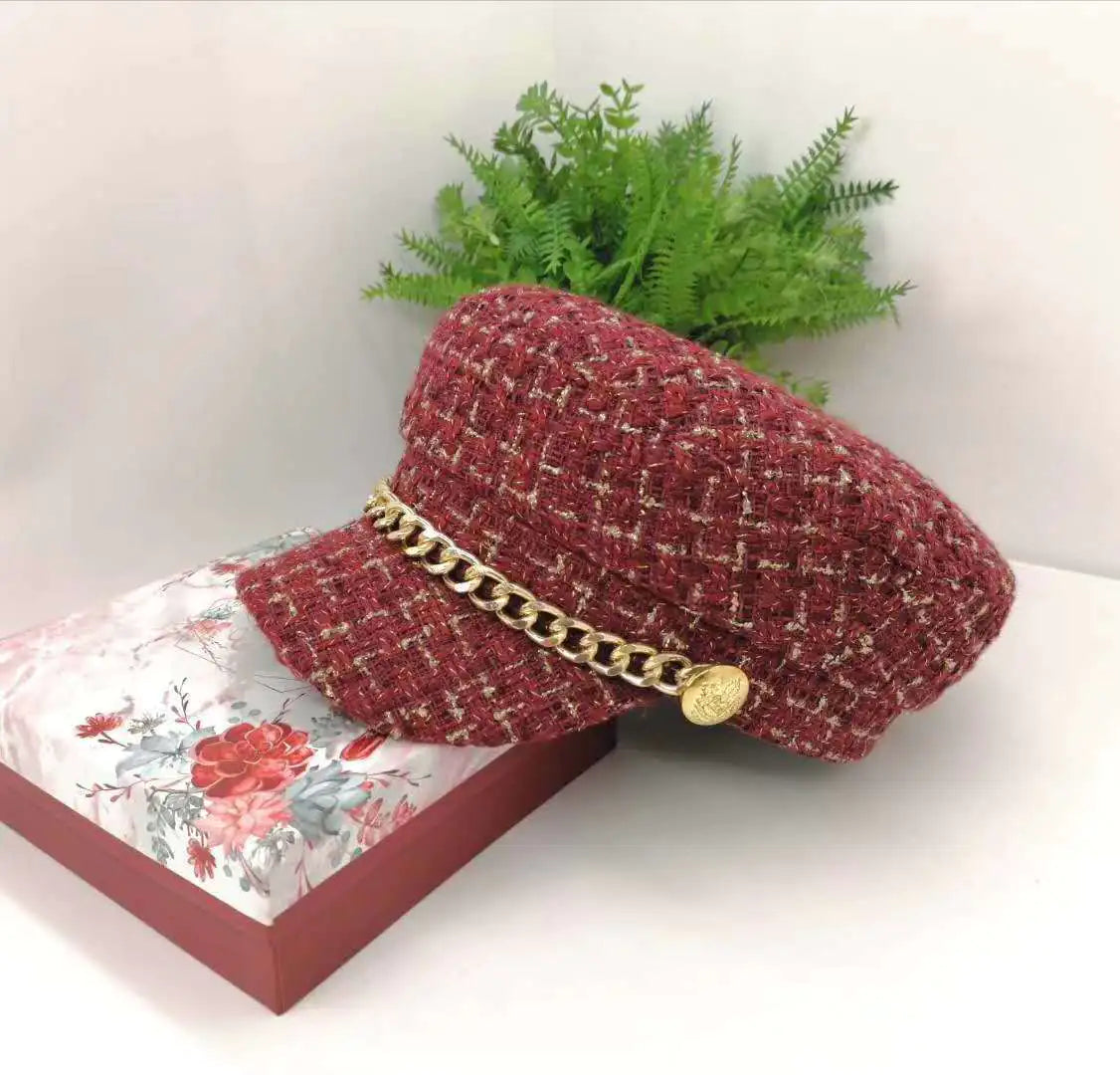 Vintage Navy Tweed Octagonal Hat for Women