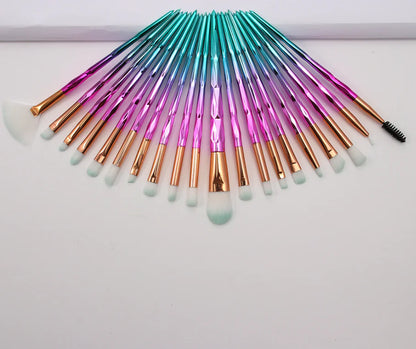20-Piece Eye Brush Set with Colorful Diamond Handles