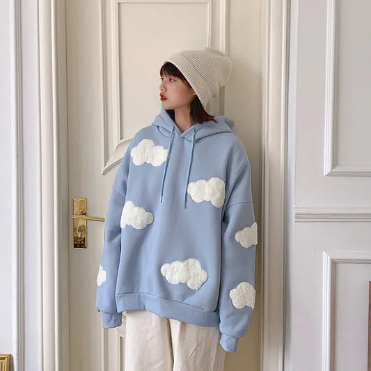 Hooded Fleece Sweatshirt with Cloud Design