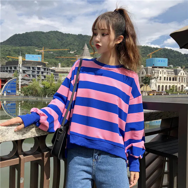 Striped Long Sleeve Pullover Sweatshirt