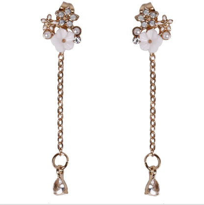 Long Rhinestone Snowflake Earrings with 925 Silver Pins