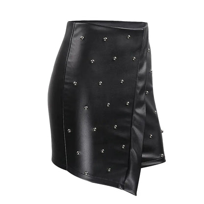 Casual Versatile Beaded Leather Skirt