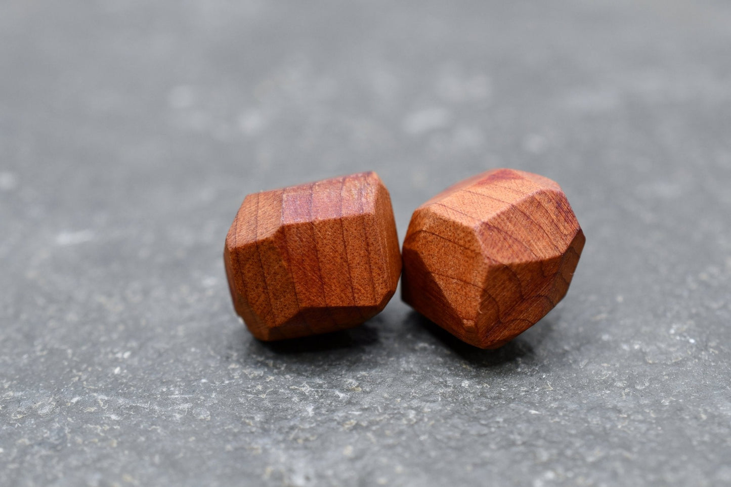 Geometric Wood Stud Earrings – Sterling Posts, ½″ faceted