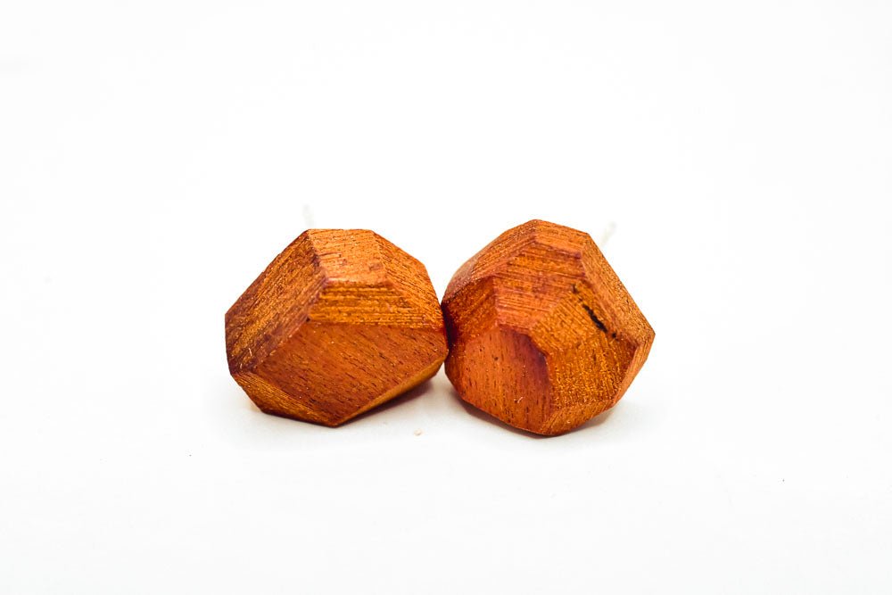 Geometric Wood Stud Earrings – Sterling Posts, ½″ faceted