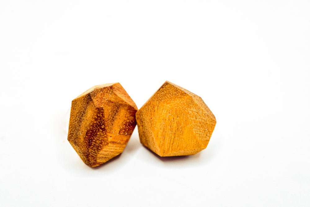 Geometric Wood Stud Earrings – Sterling Posts, ½″ faceted