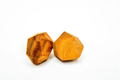 Geometric Wood Stud Earrings – Sterling Posts, ½″ faceted