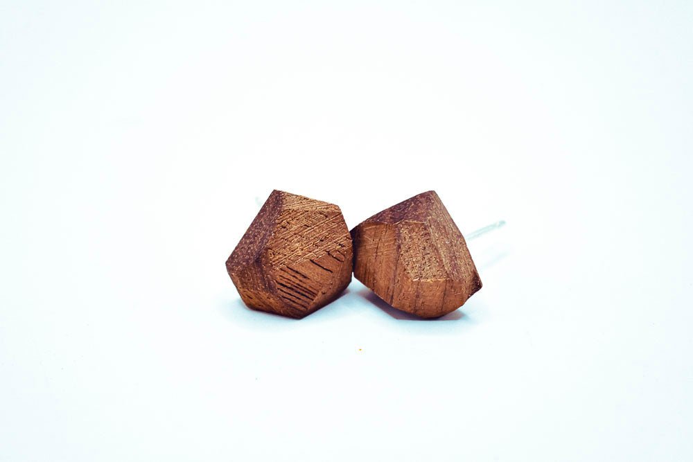 Geometric Wood Stud Earrings – Sterling Posts, ½″ faceted
