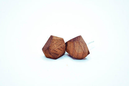 Geometric Wood Stud Earrings – Sterling Posts, ½″ faceted