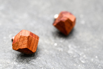Geometric Wood Stud Earrings – Sterling Posts, ½″ faceted