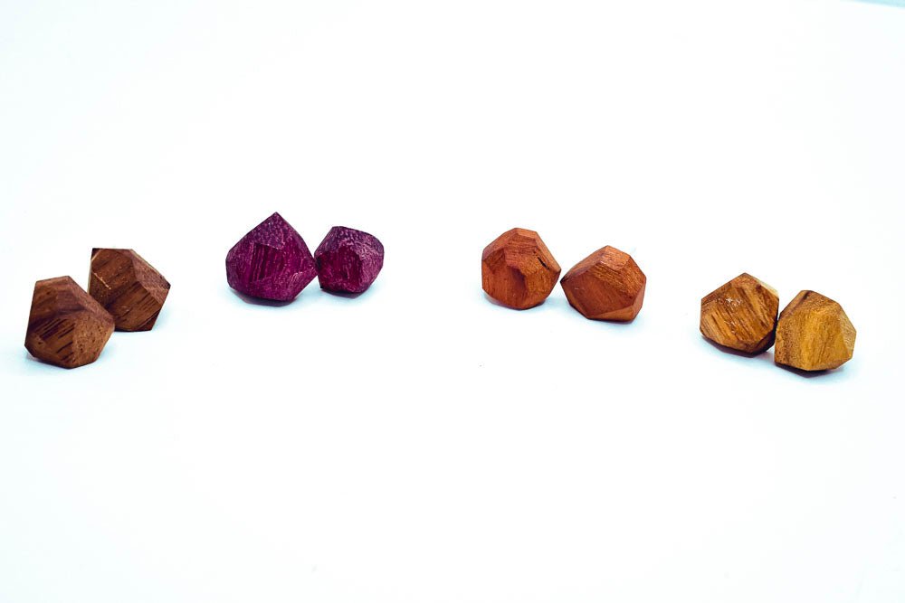 Geometric Wood Stud Earrings – Sterling Posts, ½″ faceted