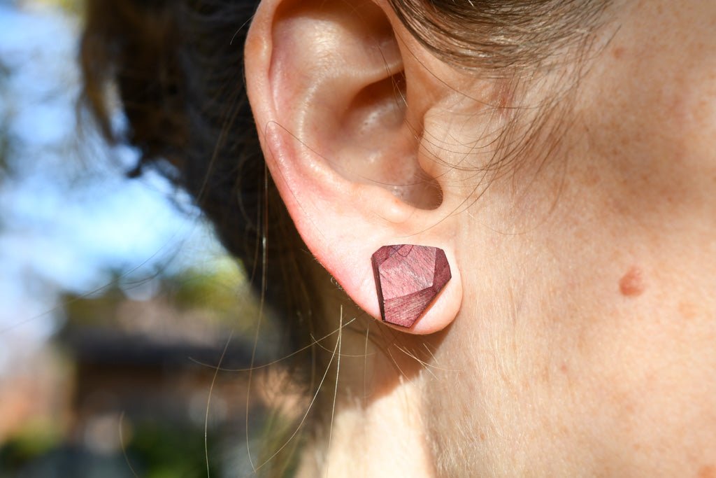 Geometric Wood Stud Earrings – Sterling Posts, ½″ faceted