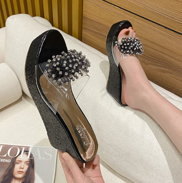 Wedge High Heel Platform Bow Rhinestone Sandals