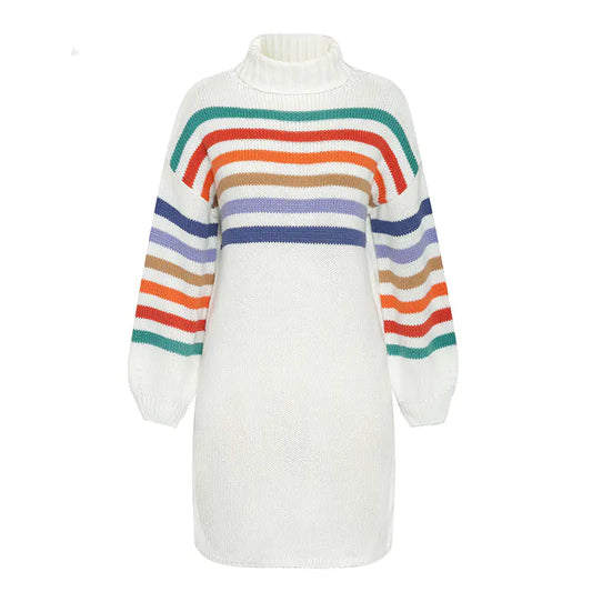 Autumn Winter High Neck Knit Dress for Women