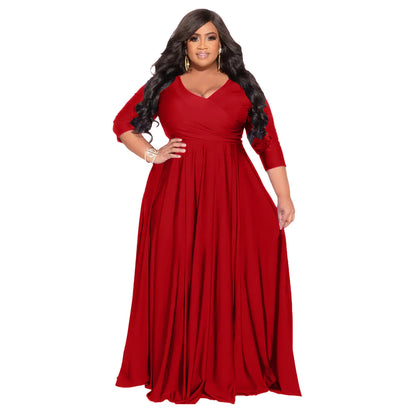 Plus Size V-Neck Elegant Wedding Dress Long Skirt