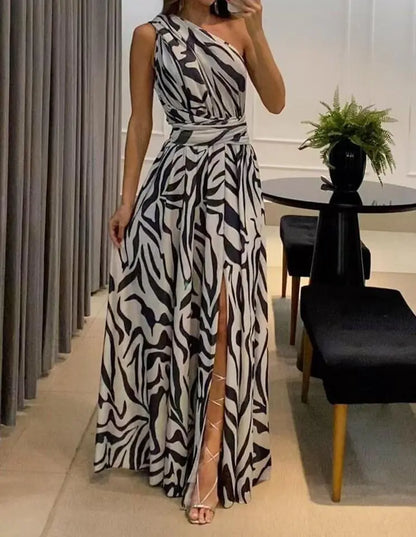 Sleeveless Printed Long Dress with Exposed Back for Women
