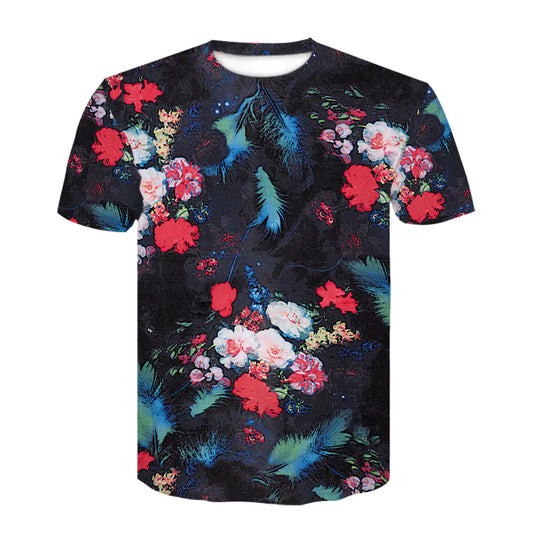 3D Floral Print Round Neck Couple T-Shirts (Short Sleeve)