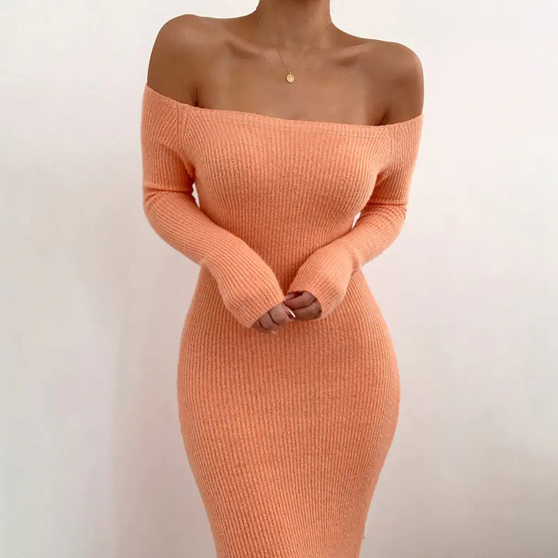 Off-Shoulder Long Sleeve Bodycon Dress for Women