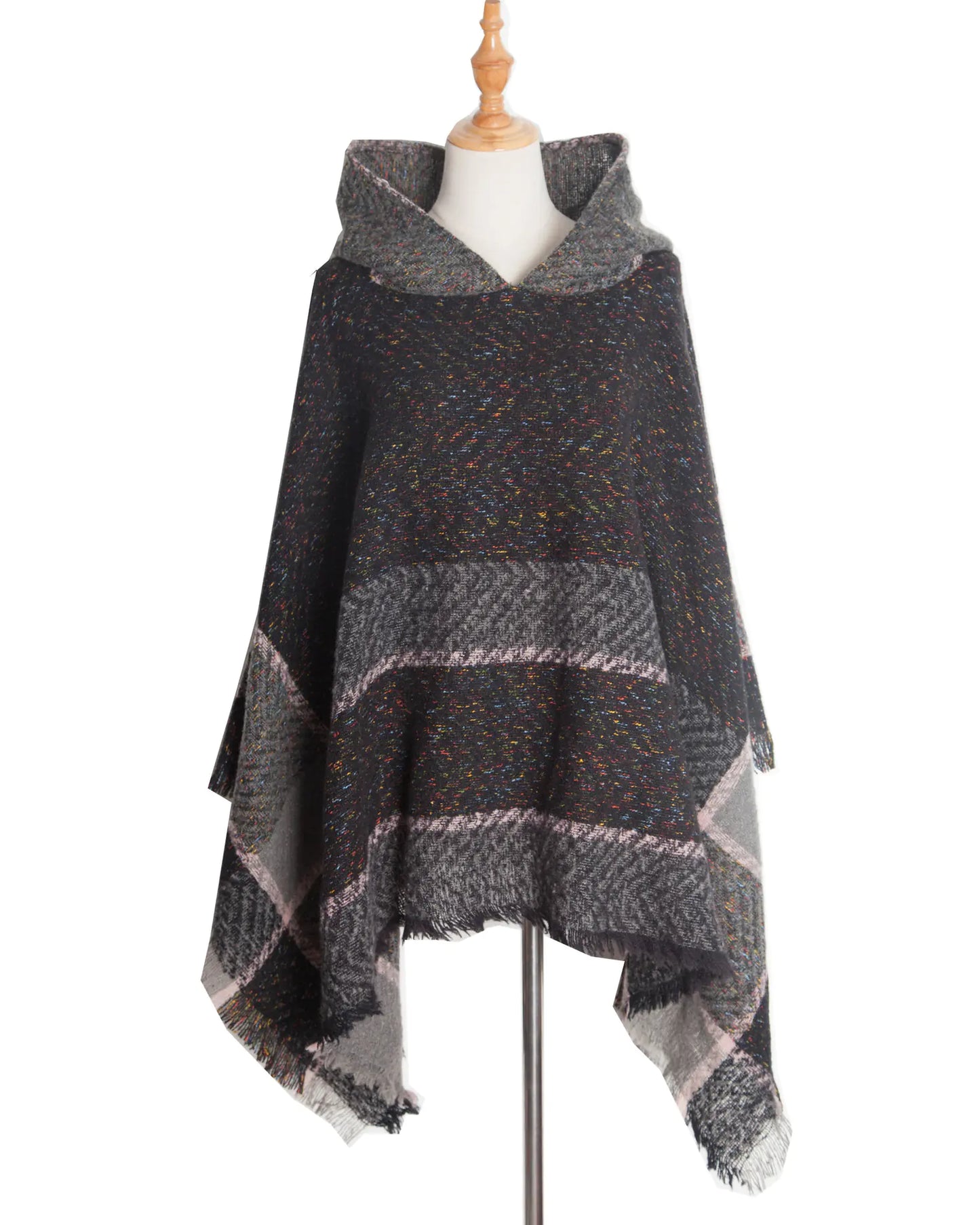 2022 Women's Hooded Houndstooth Cape Poncho