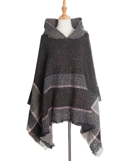 2022 Women's Hooded Houndstooth Cape Poncho