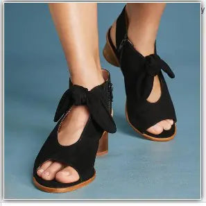 Frosted Fish Mouth Bow Thick High Heels - Trendy Attic Store01