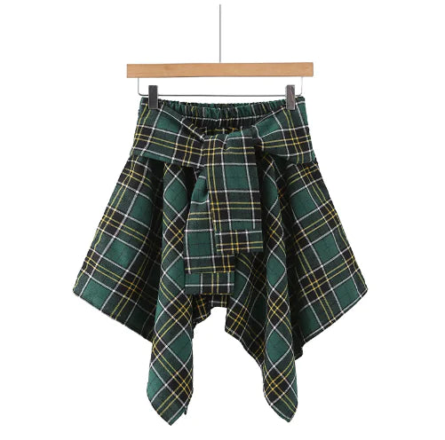 High Waist Irregular Plaid Skirt for Women