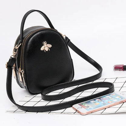 Mini Bee Shoulder Bag - Vintage PU Leather Crossbody