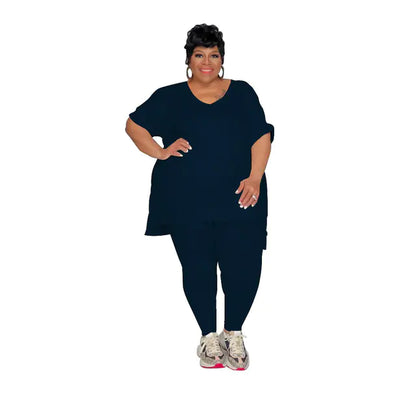 Plus Size Women's Spring Summer T-Shirt and Pants Set