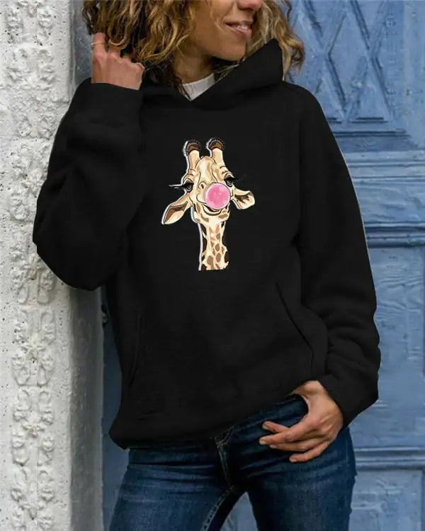 Solid Color Printed Round Neck Women's Sweater - Trendy Attic Store01