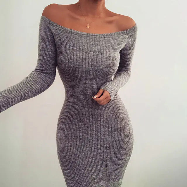 Off-Shoulder Long Sleeve Bodycon Dress for Women