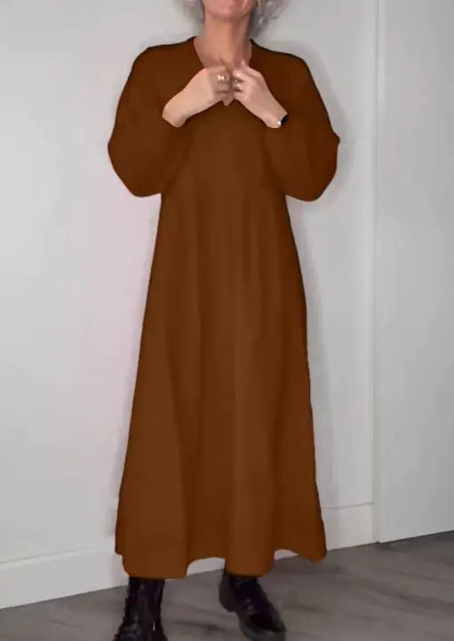Fall Winter Women's Solid Color V-Neck Dress - Trendy Attic Store01