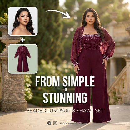 Elegant Plus Size Bridal Shawl Jumpsuit 2pc Set
