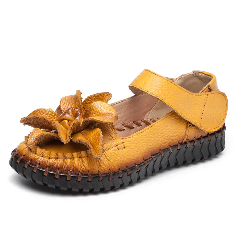 Pure Color Flower Velcro Casual Flats for Women