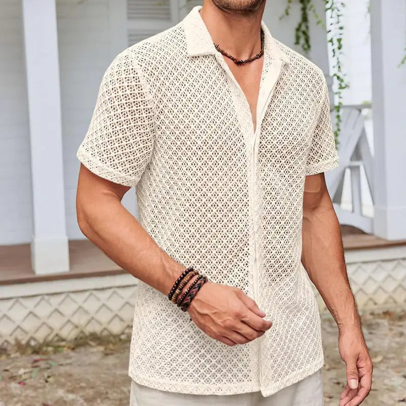 Summer Mesh Short Sleeve Shirt Men Clothing - Trendy Attic Store01