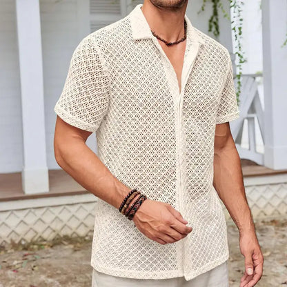 Summer Mesh Short Sleeve Shirt Men Clothing - Trendy Attic Store01