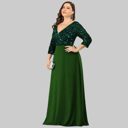 Plus Size Luxury Floor-Length Sequin Evening Dress