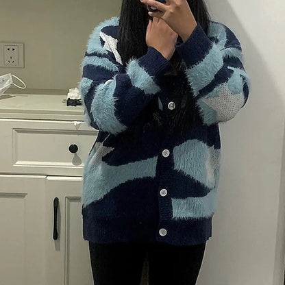 Y2K Preppy Cardigan Sweater for Women - Vintage Style