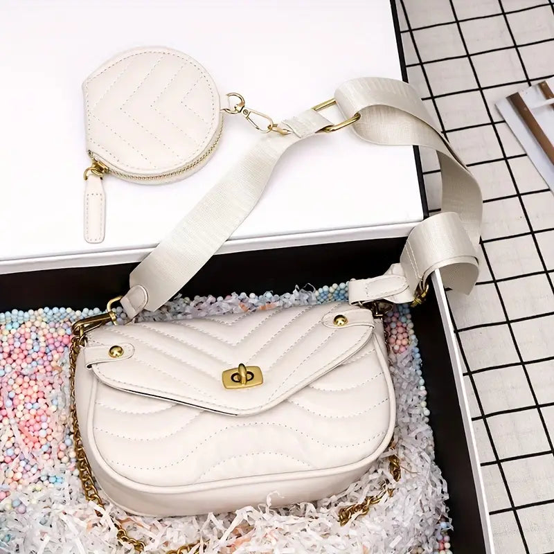 Quilted Crossbody Bag with Coin Purse and Chain