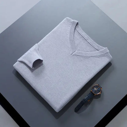 Men's V-Neck Cashmere Sweater - Soft Warm Pullover